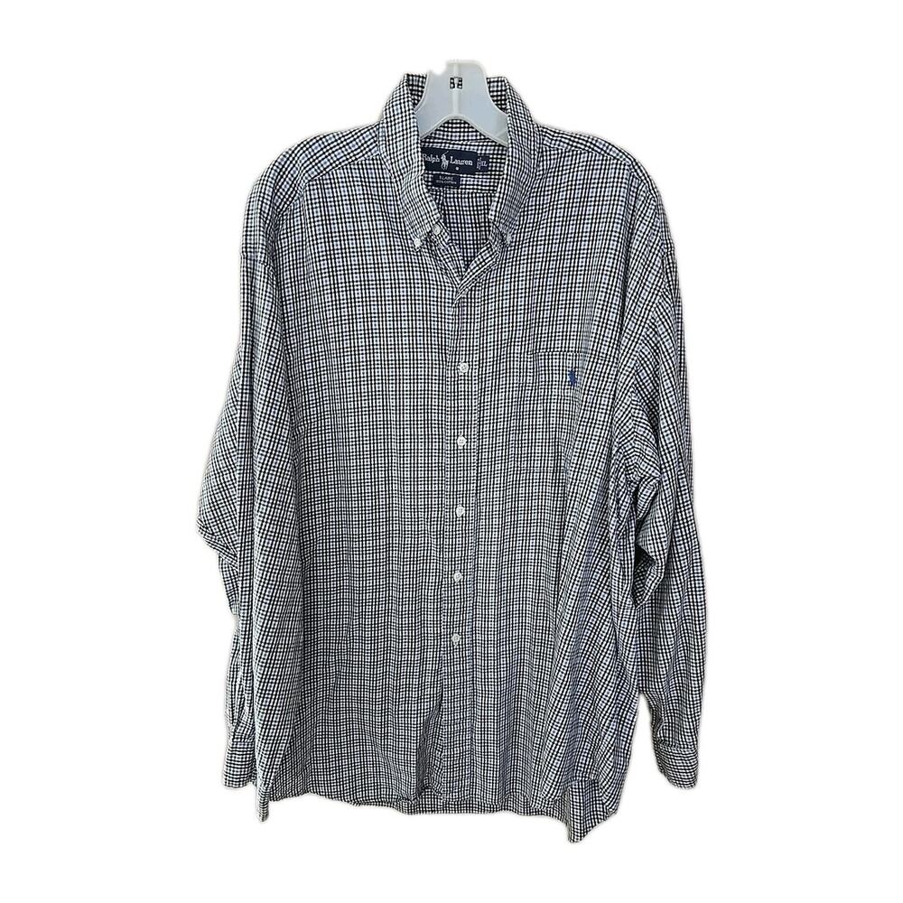 Ralph Lauren Blaire Blue Check Long Sleeve Work Button Down Shirt Men's Size XL